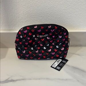 MZ Wallace Black and Red Cosmetic Bag with Heart Pattern